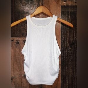 White Sleeveless Rouched Side Whote Women's Basic Top Size Large